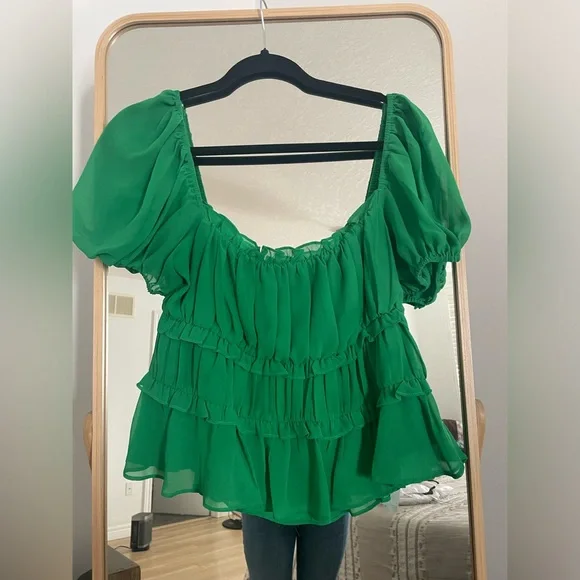 Astr Emerald Ruffled Blouse - Picture 1 of 3